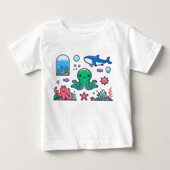 Water Animals Baby Bodysuit | Ocean Fun for Babies (Front)