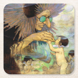 Water Baby and Fairy, Jessie Willcox Smith Square Paper Coaster
