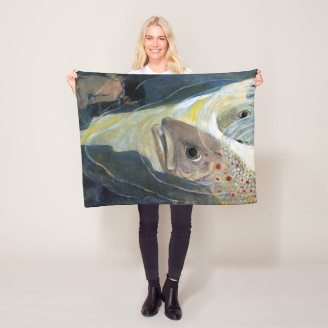Water Baby and Fish, Jessie Willcox Smith Fleece Blanket (In Situ)