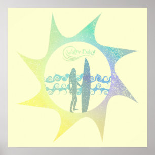 Water Baby Sun Distressed Surf Poster