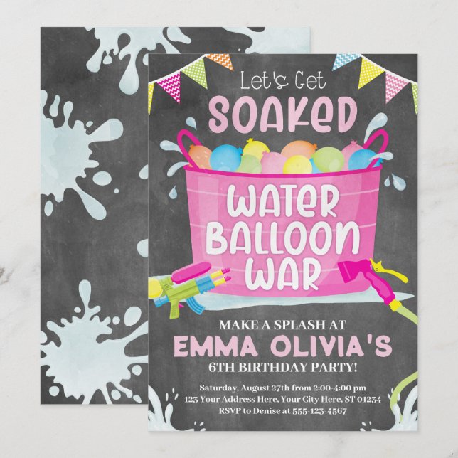 Water Balloon Birthday Invitation, Balloon War Inv Invitation (Front/Back)