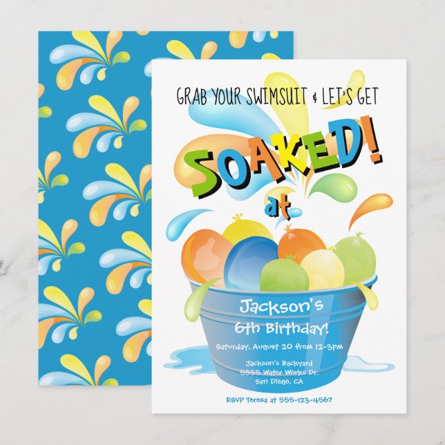 Water Balloon Birthday party Invitation (Front/Back)