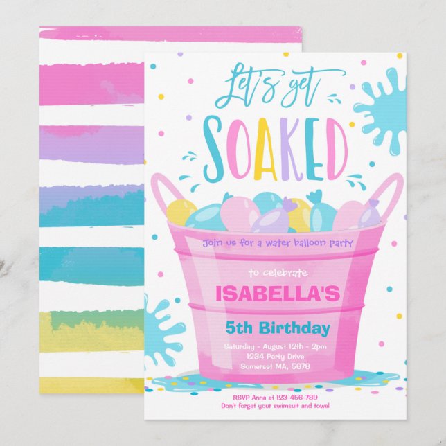 Water Balloon Birthday Party Summer Water Balloon Invitation (Front/Back)
