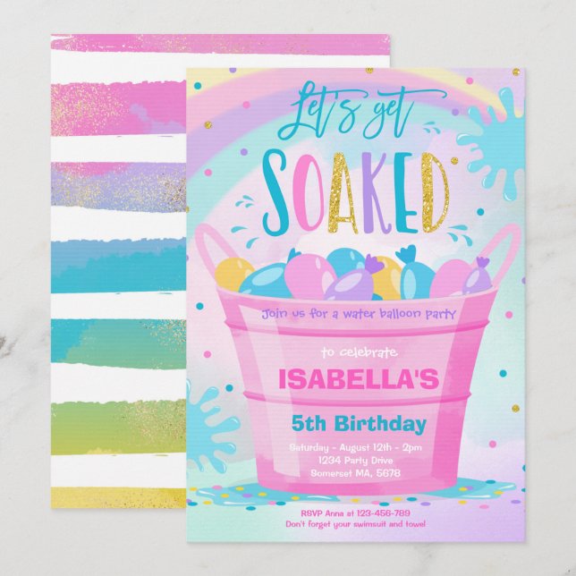 Water Balloon Birthday Party Summer Water Balloon Invitation (Front/Back)