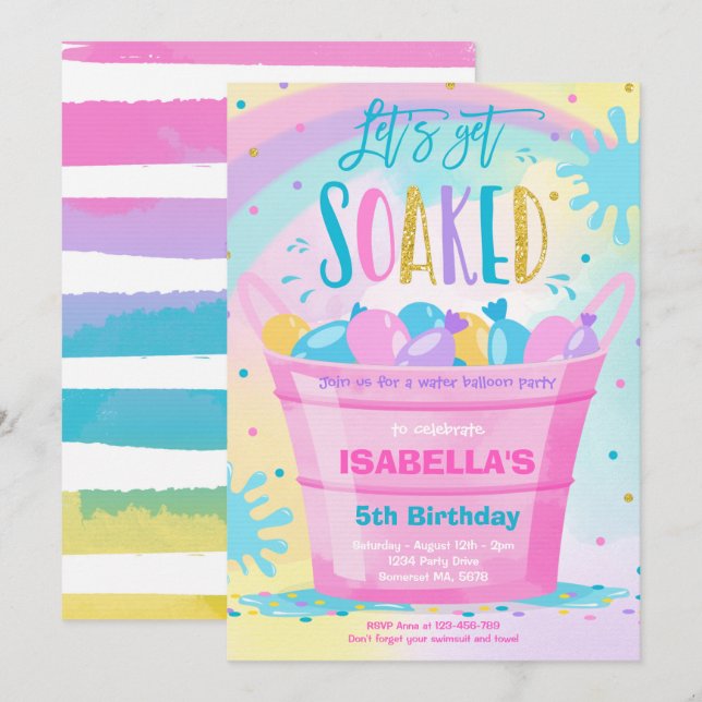 Water Balloon Birthday Party Summer Water Balloon Invitation (Front/Back)