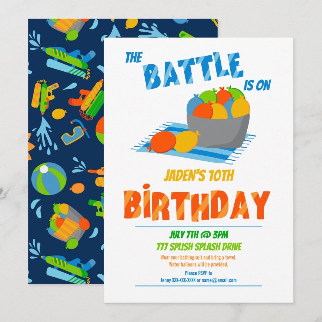 Water Balloon Pool Party Kids Summer Birthday Invitation (Front/Back)