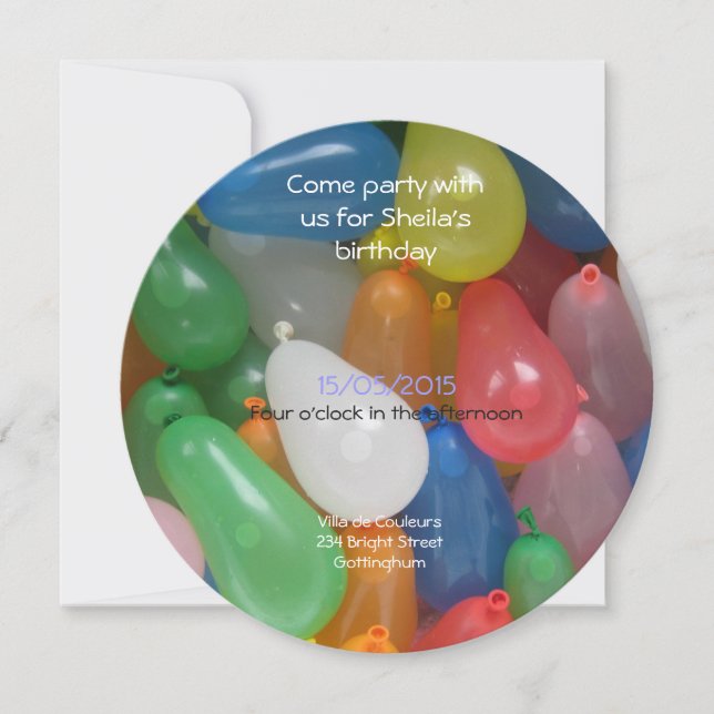 water baloon birthday party invitation (Front)
