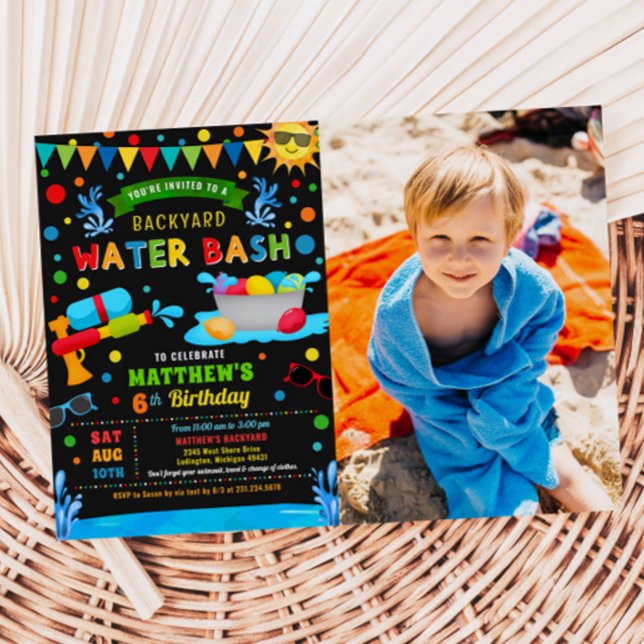 Water Bash Summer Boy Birthday Party Photo Invitation (Water Bash Summer Boy Birthday Party Photo Invitation)