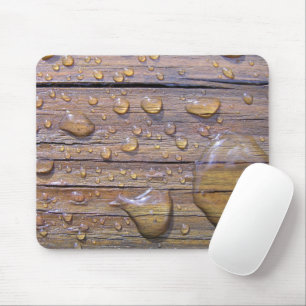 Water Beads On Stained Wood Photograph Mouse Mat