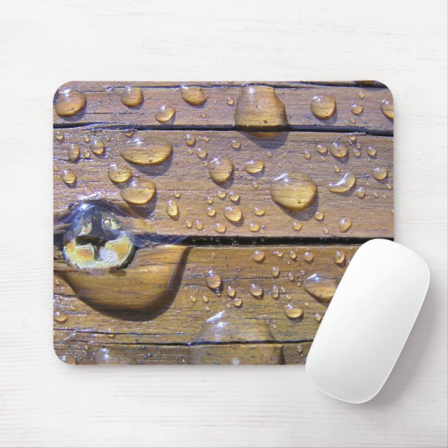 Water Beads On Stained Wood Photograph Mouse Mat (With Mouse)