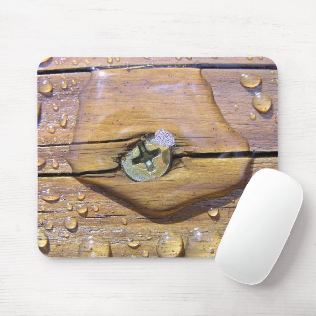 Water Beads On Stained Wood Photograph Mouse Mat (With Mouse)