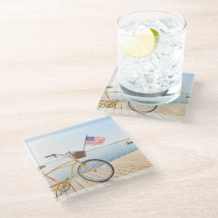 Water   Bicycle By the Lake Glass Coaster