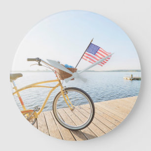 Water   Bicycle By the Lake Large Clock