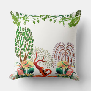 Water Birds Flamingo Couple Tree of Life Greenery Cushion