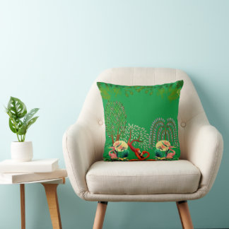Water Birds Flamingo Couple Tree of Life Greenery  Cushion