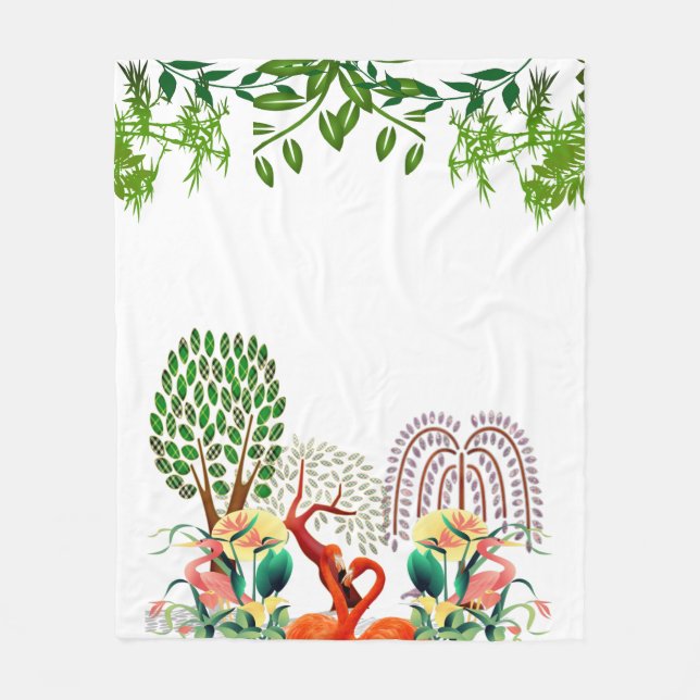 Water Birds Flamingo Couple Tree of Life Greenery  Fleece Blanket (Front)