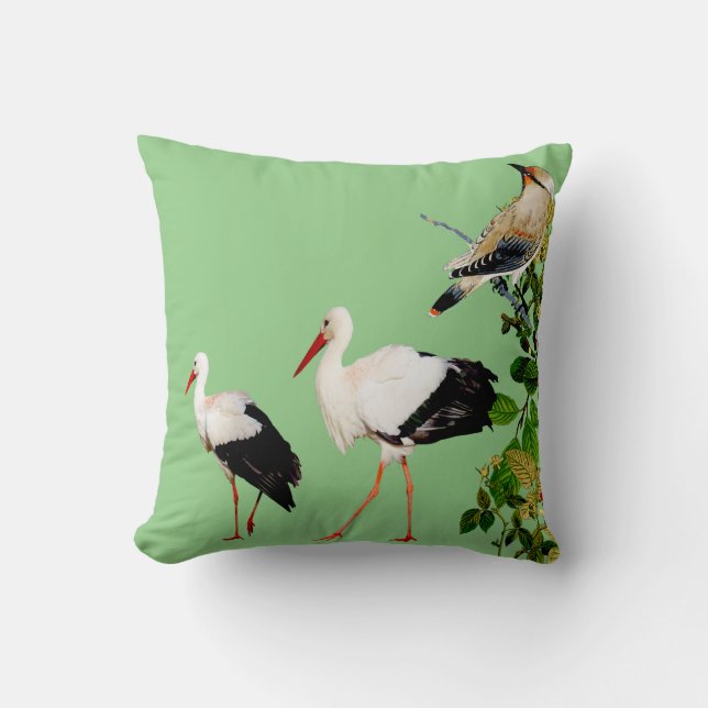 Water Birds Storks Nature Greenery Foliage Branch  Cushion (Front)