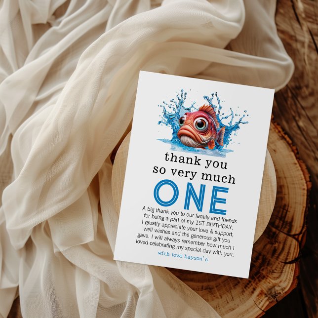 water blue fish 1st birthday thank you card! card (Creator Uploaded)
