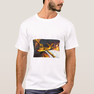 Water bomber making a drop over forest fire. T-Shirt