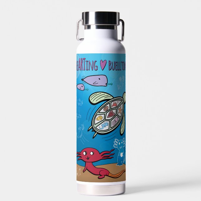 Water Bottle - Axolotls Under the S - Buellton.Art (Front)
