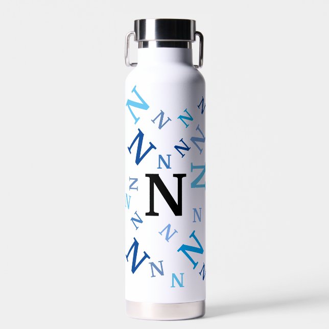 Water Bottle - Jumbled Letters in Blue (Front)