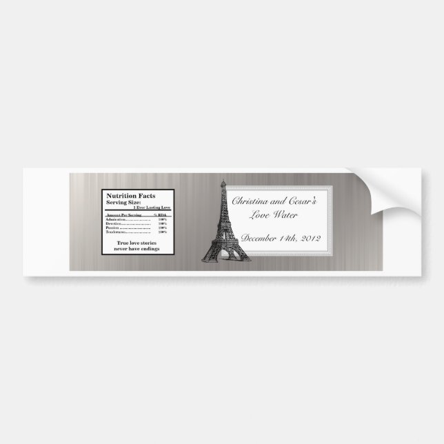 Water Bottle Label Black Eiffel Tower (Front)