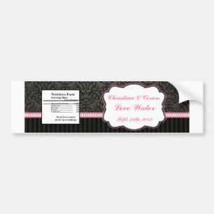 Water Bottle Label Damask/Stripes Pink Crown Black