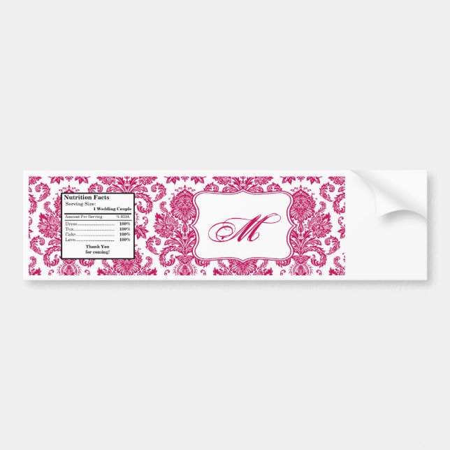 Water Bottle Label Fusia White Damask Lace Print (Front)