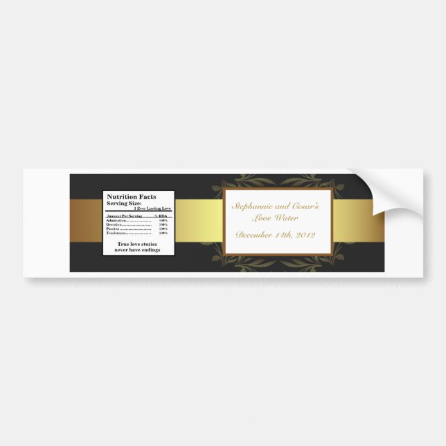 Water Bottle Label Gold and Black Damask (Front)
