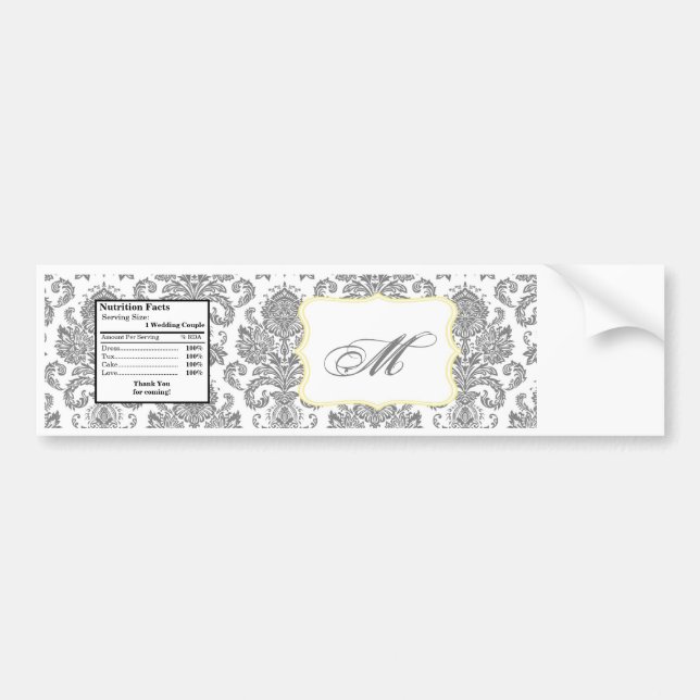 Water Bottle Label Grey Yellow Damask Lace Print (Front)