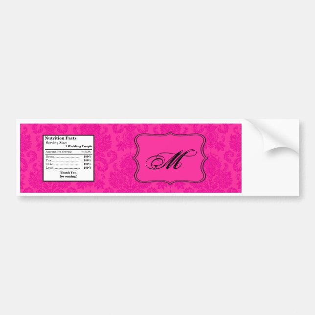 Water Bottle Label Hot Pink Blac Damask Lace Print (Front)