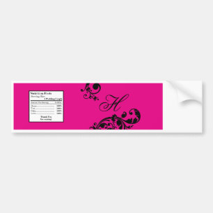 Water Bottle Label Hot Pink Black Floral Filigree