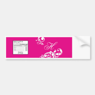 Water Bottle Label Hot Pink White Floral Filigree