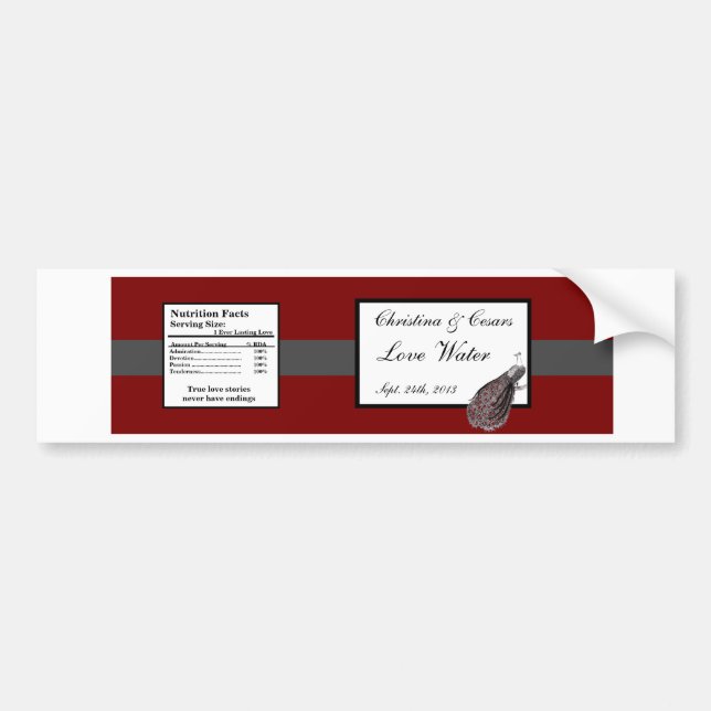 Water Bottle Label Peacock Red Black White (Front)