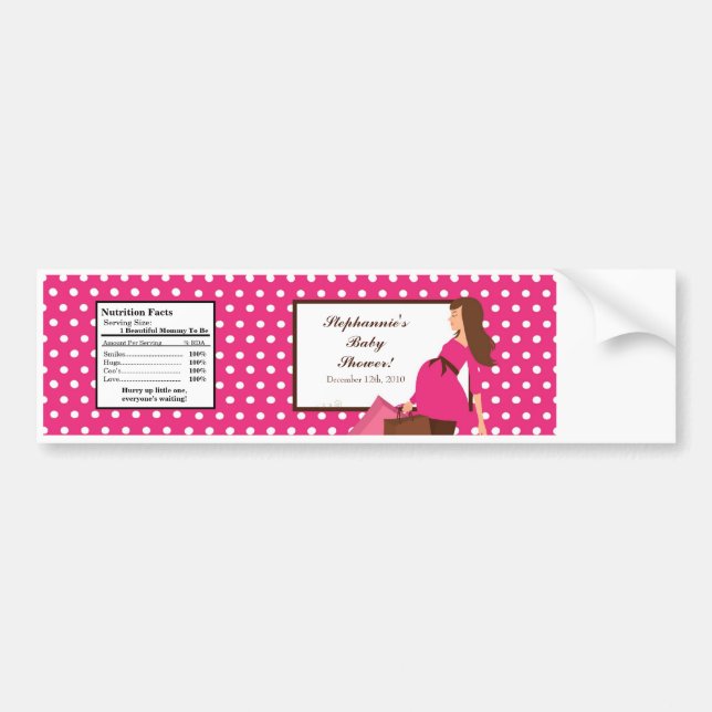 Water Bottle Label Pink Mod Mum Polka Dots (Front)