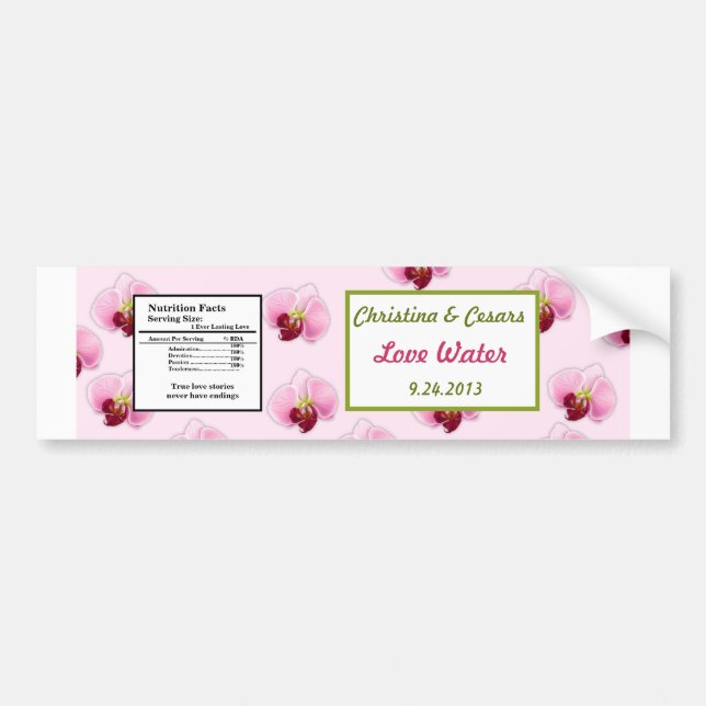 Water Bottle Label Pink Orchid Long Stem Flower Gr (Front)