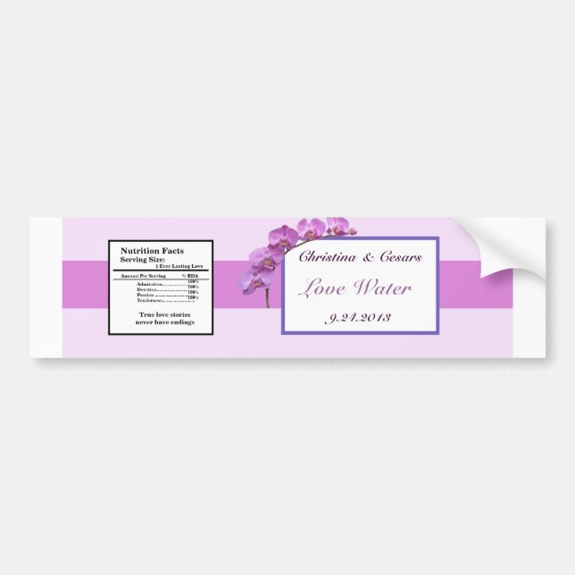 Water Bottle Label Purple Orchids on Stem (Front)
