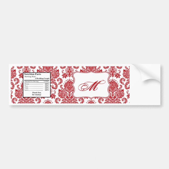 Water Bottle Label Red Crimson White Damask Lace (Front)
