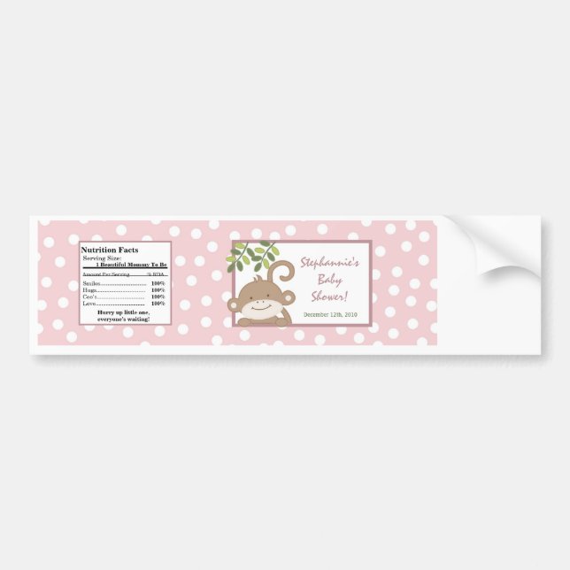 Water Bottle Label Safari Pink Jungle Monkey Green (Front)