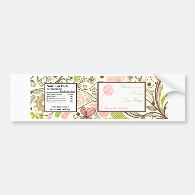 Water Bottle Label Spring Pink/Green Floral (Front)