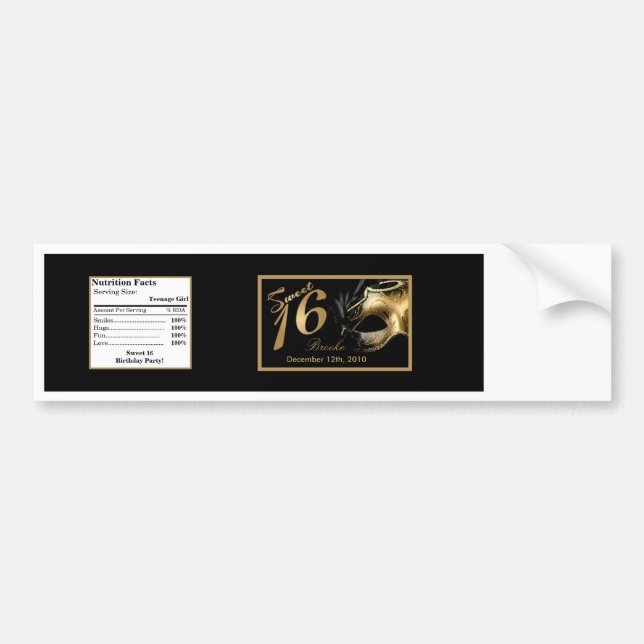 Water Bottle Label Sweet 16 Gold Black (Front)