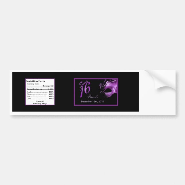 Water Bottle Label Sweet 16 Purple Lilac Black (Front)
