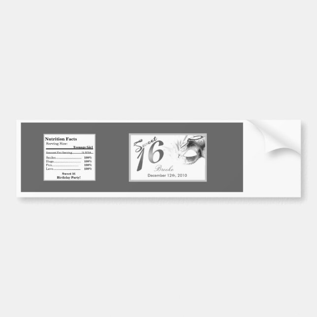 Water Bottle Label Sweet 16 Silver White Party (Front)