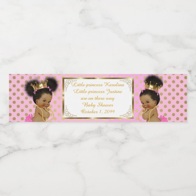 Water Bottle Label twin girl,african, etnic,pink (Single Label)