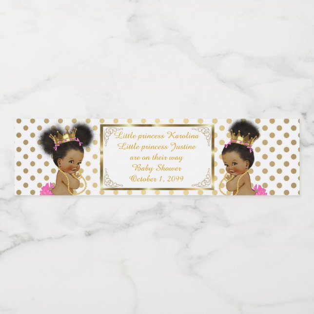 Water Bottle Label twin girl African,white,gold (Single Label)