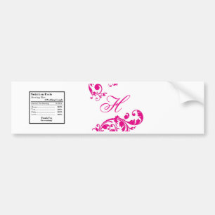 Water Bottle Label White Hot Pink Floral Filigree