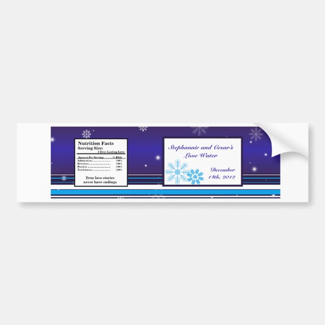 Water Bottle Label White Snow Flakes (Front)