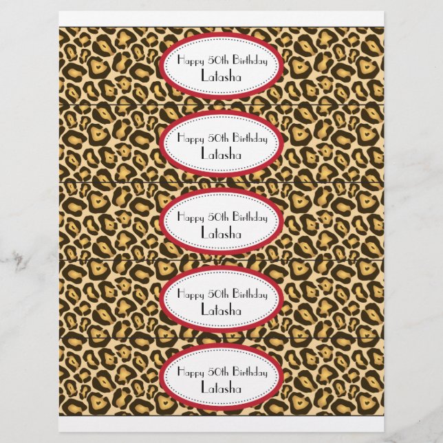 Water Bottle Labels | Red and Leopard Print (Front)