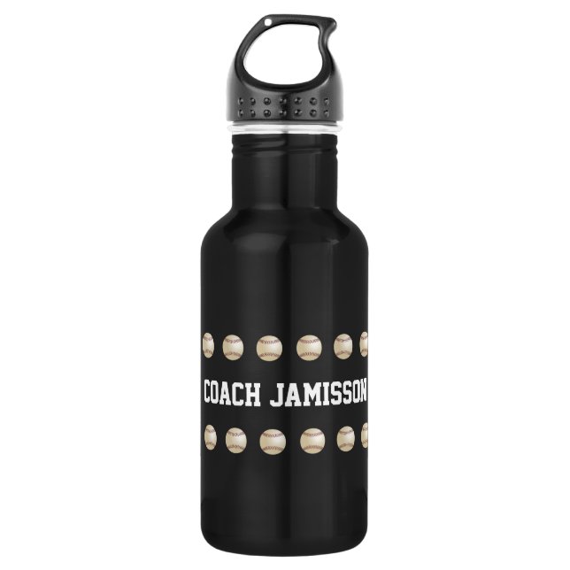 Water Bottle, Personalised, Baseball Coach, Black 532 Ml Water Bottle (Front)