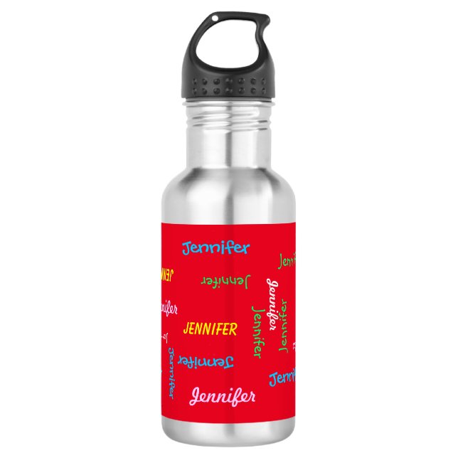 Water Bottle, Personalised, Repeating Name on Red 532 Ml Water Bottle (Front)